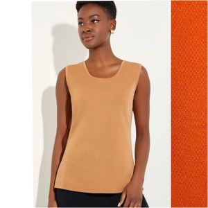 Exclusively Misook Orange Classic Knit Scoop Neck Sleeveless Side Slit Tank Sz S